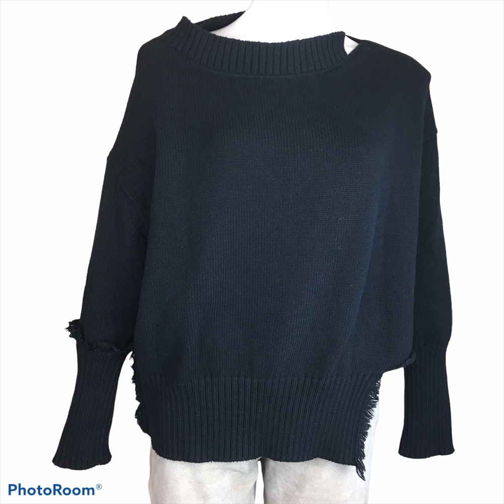 PLANET by Louren G asymmetrical fringe and staggered hemline cotton sweater